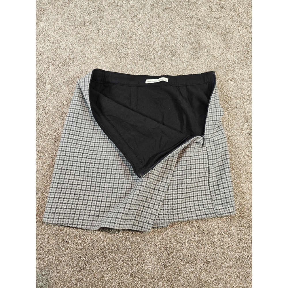 Abercrombie & Fitch Grey Houndstooth Wool Blend Mini Skirt Faux Wrap Small - Picture 5 of 9
